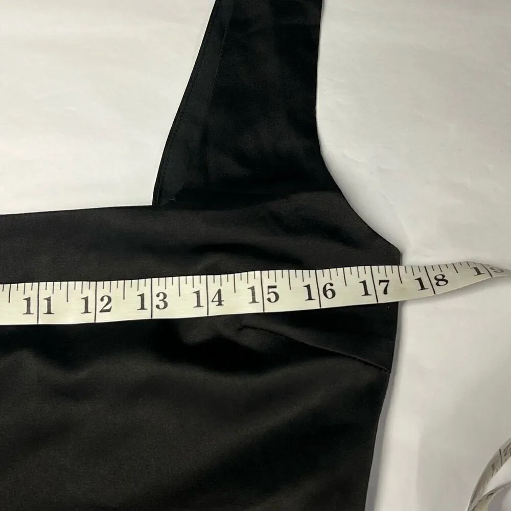 Lulus Truly the Cutest Black Satin Square Neck Mini Dress Size M New